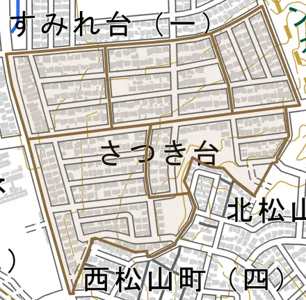 さつき台とその周辺の地図。町の範囲を重ねている