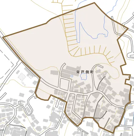 背戸側町とその周辺の地図。町の範囲を重ねている