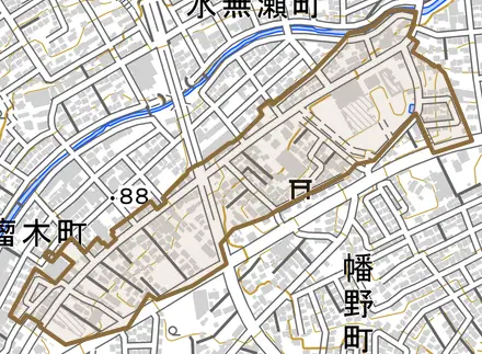 新郷町とその周辺の地図。町の範囲を重ねている