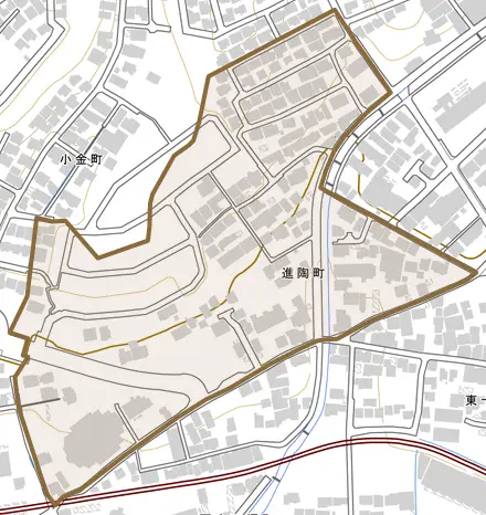進陶町とその周辺の地図。町の範囲を重ねている