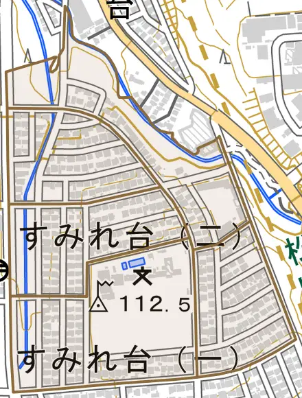 すみれ台とその周辺の地図。町の範囲を重ねている