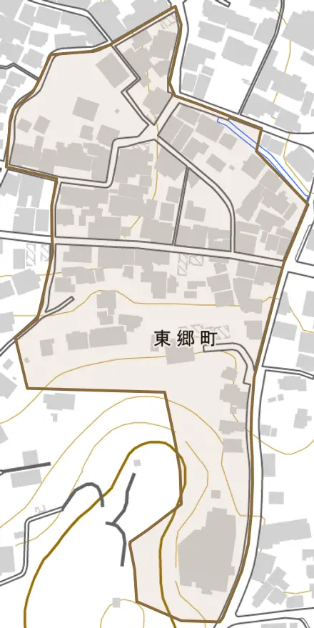 東郷町とその周辺の地図。町の範囲を重ねている