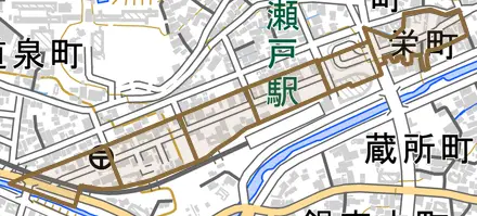 陶本町とその周辺の地図。町の範囲を重ねている