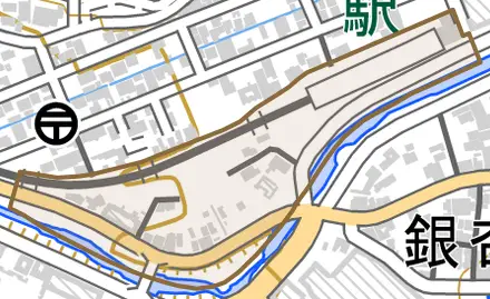 山脇町とその周辺の地図。町の範囲を重ねている