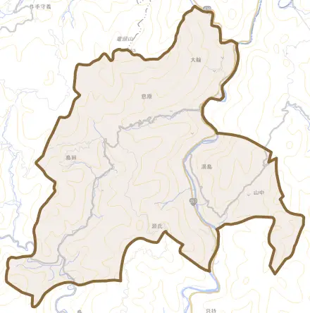 愛郷とその周辺の地図。町の範囲を重ねている