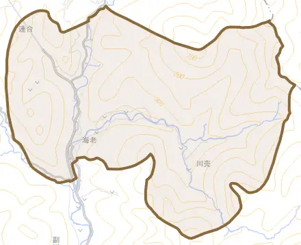 海老とその周辺の地図。町の範囲を重ねている