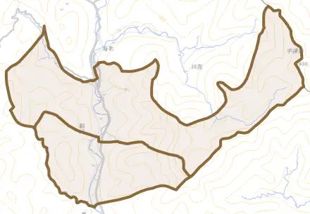 副川とその周辺の地図。町の範囲を重ねている