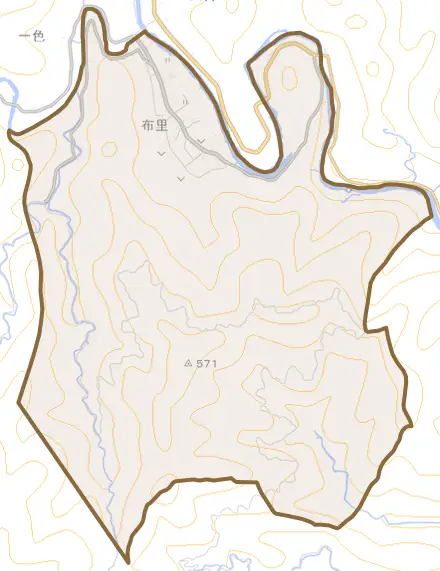 布里とその周辺の地図。町の範囲を重ねている