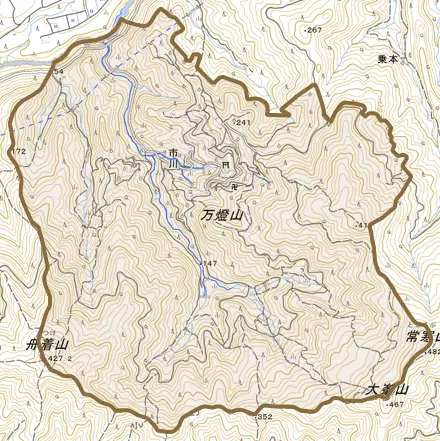 市川とその周辺の地図。町の範囲を重ねている