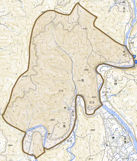 一色とその周辺の地図。町の範囲を重ねている