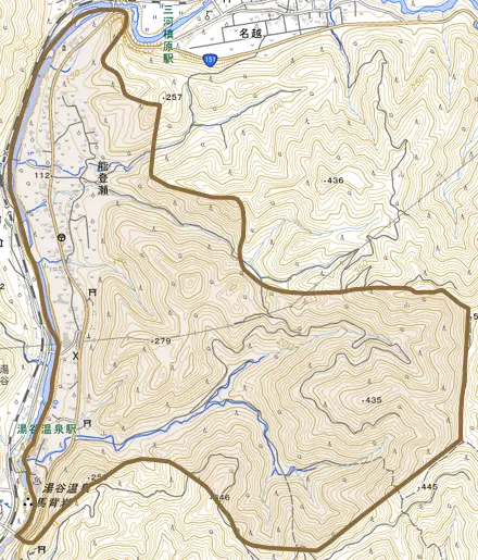能登瀬とその周辺の地図。町の範囲を重ねている