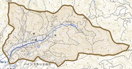 小畑とその周辺の地図。町の範囲を重ねている