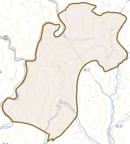連合とその周辺の地図。町の範囲を重ねている
