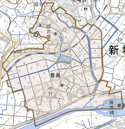 豊島とその周辺の地図。町の範囲を重ねている