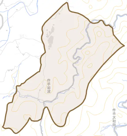 作手岩波とその周辺の地図。町の範囲を重ねている
