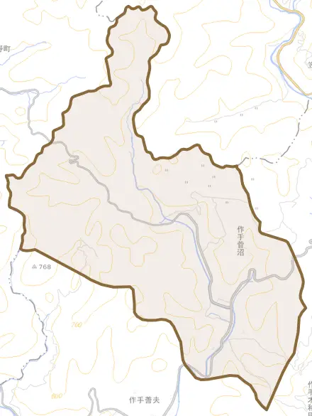 作手菅沼とその周辺の地図。町の範囲を重ねている