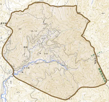 四谷とその周辺の地図。町の範囲を重ねている