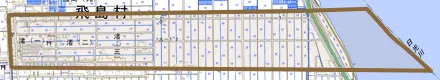 大字渚とその周辺の地図。町の範囲を重ねている