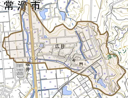 広目とその周辺の地図。町の範囲を重ねている