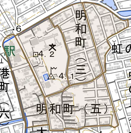 明和町とその周辺の地図。町の範囲を重ねている