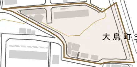 大鳥町とその周辺の地図。町の範囲を重ねている