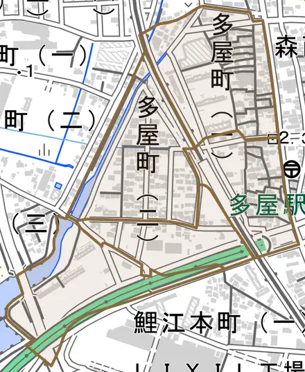 多屋町とその周辺の地図。町の範囲を重ねている