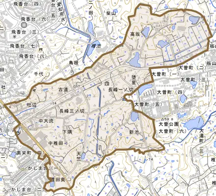 字樋掛とその周辺の地図。町の範囲を重ねている