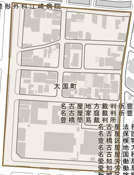 大国町とその周辺の地図。町の範囲を重ねている