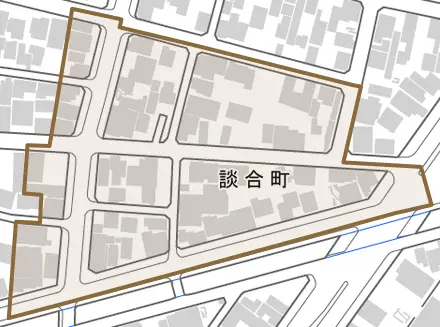 談合町とその周辺の地図。町の範囲を重ねている