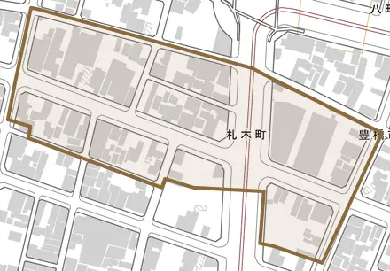 札木町とその周辺の地図。町の範囲を重ねている