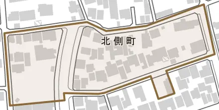 北側町とその周辺の地図。町の範囲を重ねている