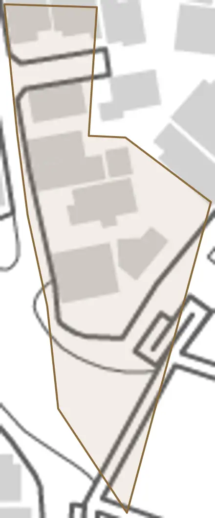 北丘町とその周辺の地図。町の範囲を重ねている