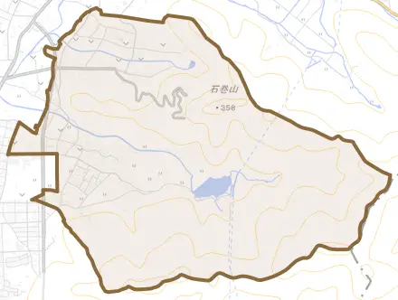石巻町とその周辺の地図。町の範囲を重ねている