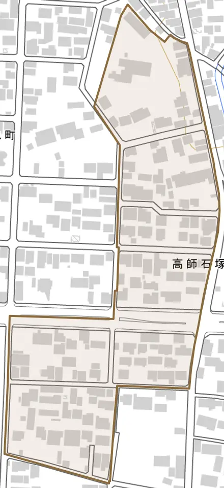 高師石塚町とその周辺の地図。町の範囲を重ねている