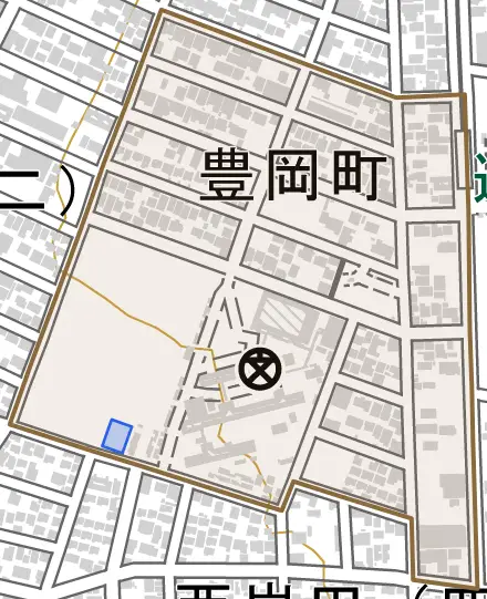 豊岡町とその周辺の地図。町の範囲を重ねている
