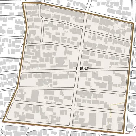 上地町とその周辺の地図。町の範囲を重ねている
