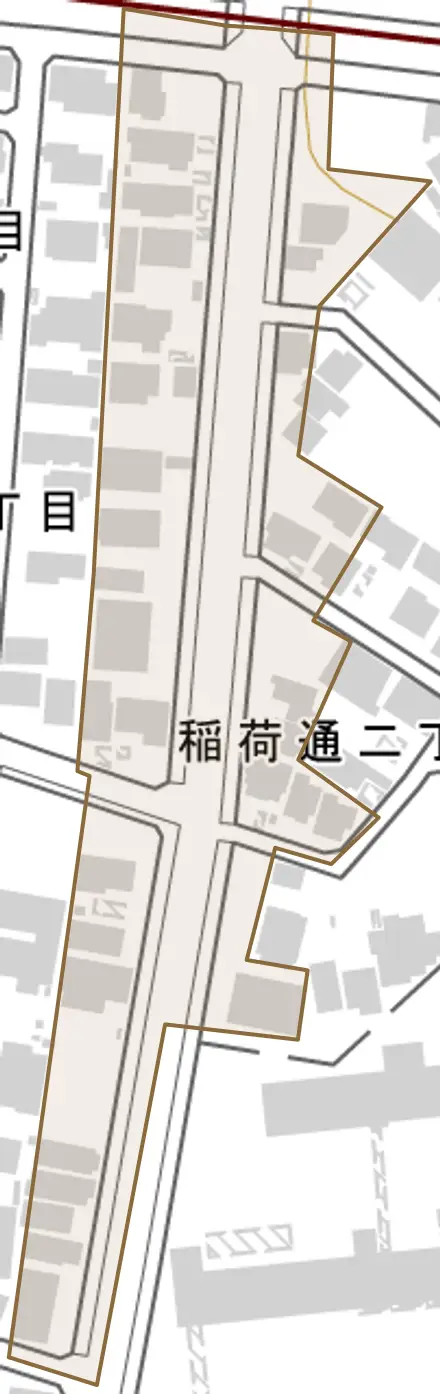 稲荷通とその周辺の地図。町の範囲を重ねている