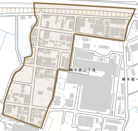 南千両とその周辺の地図。町の範囲を重ねている