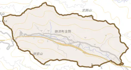 御津町金野とその周辺の地図。町の範囲を重ねている
