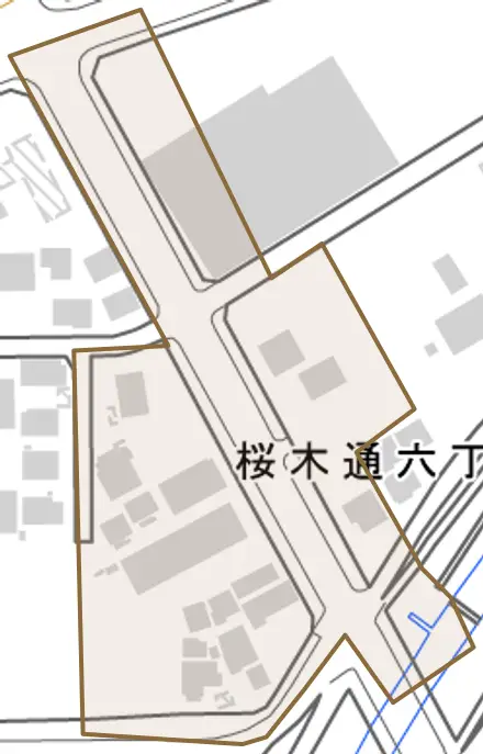 佐土町とその周辺の地図。町の範囲を重ねている