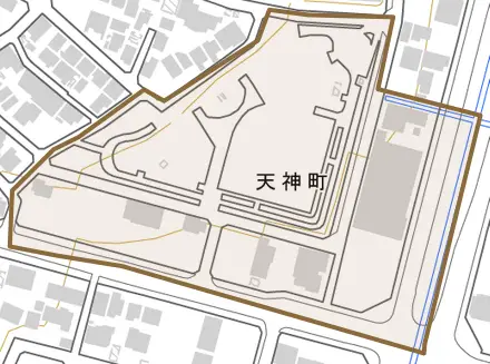 天神町とその周辺の地図。町の範囲を重ねている