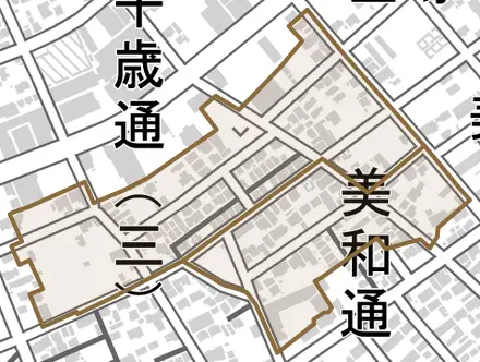 塔ノ木町とその周辺の地図。町の範囲を重ねている