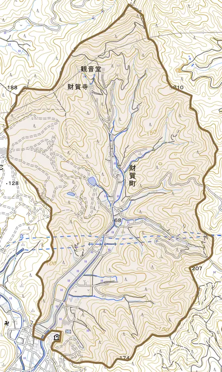 財賀町とその周辺の地図。町の範囲を重ねている