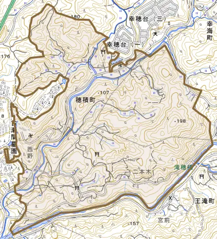 穂積町とその周辺の地図。町の範囲を重ねている
