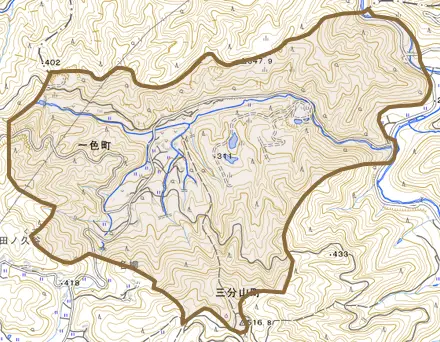 一色町とその周辺の地図。町の範囲を重ねている