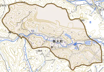 蕪木町とその周辺の地図。町の範囲を重ねている