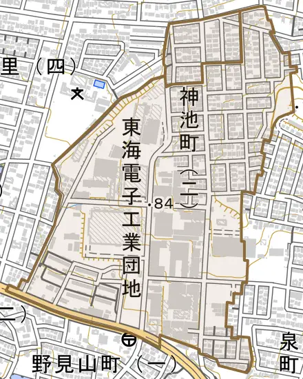 神池町とその周辺の地図。町の範囲を重ねている
