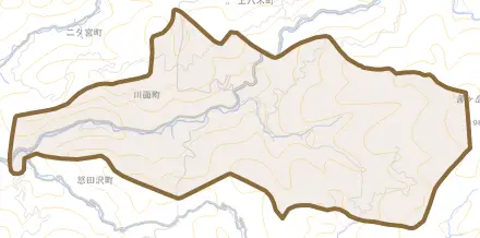 川面町とその周辺の地図。町の範囲を重ねている
