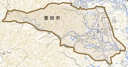 北一色町とその周辺の地図。町の範囲を重ねている