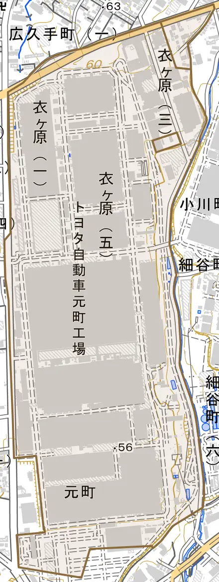 衣ケ原とその周辺の地図。町の範囲を重ねている